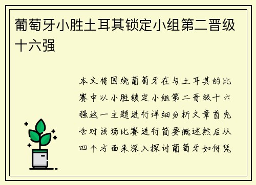 葡萄牙小胜土耳其锁定小组第二晋级十六强